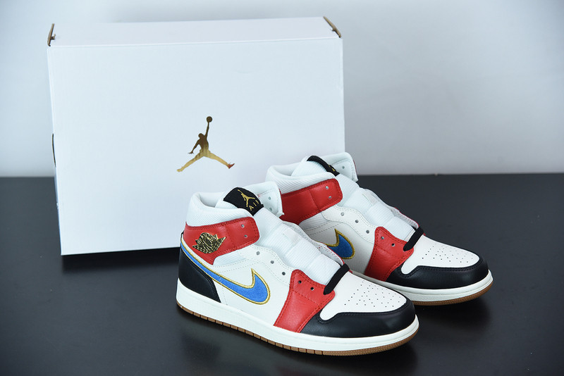 air jordan 1 mid sail red black blue dc1426-100