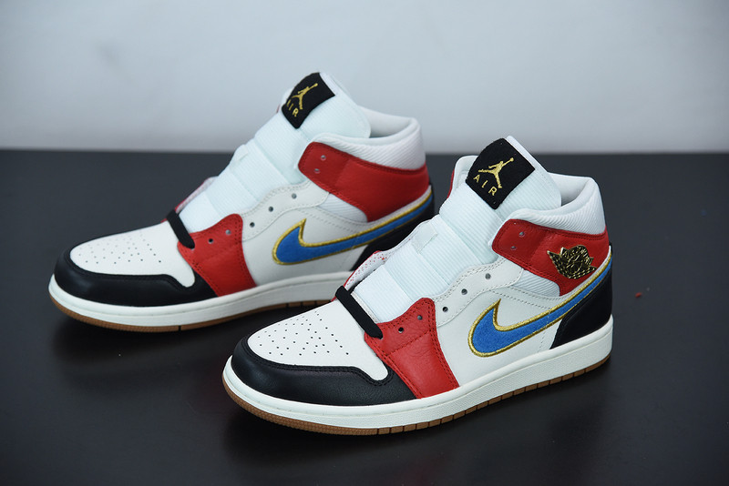air jordan 1 mid sail red black blue dc1426-100