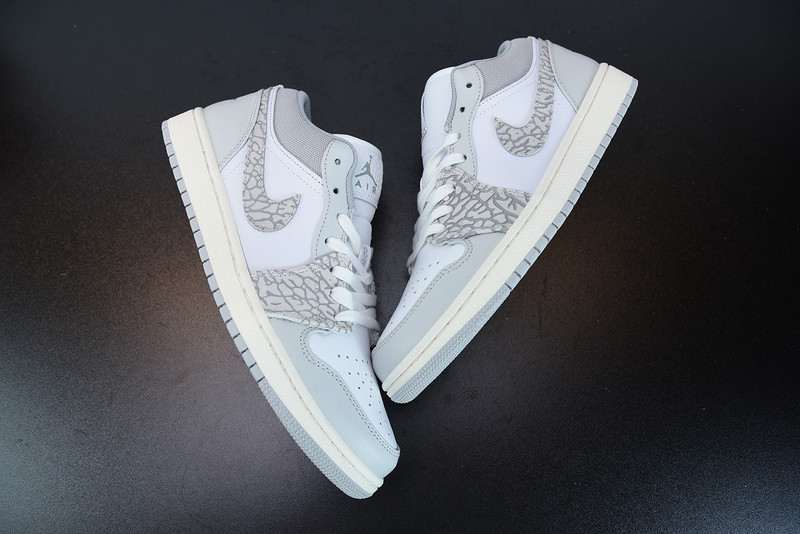air jordan 1 low prm with grey elephant print dh4269-100