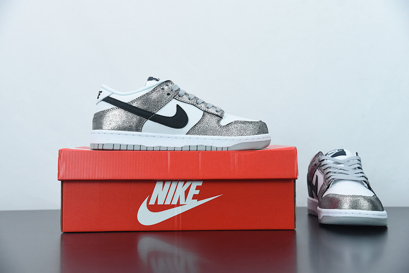 nike dunk low with silver cracked leather do5882-001