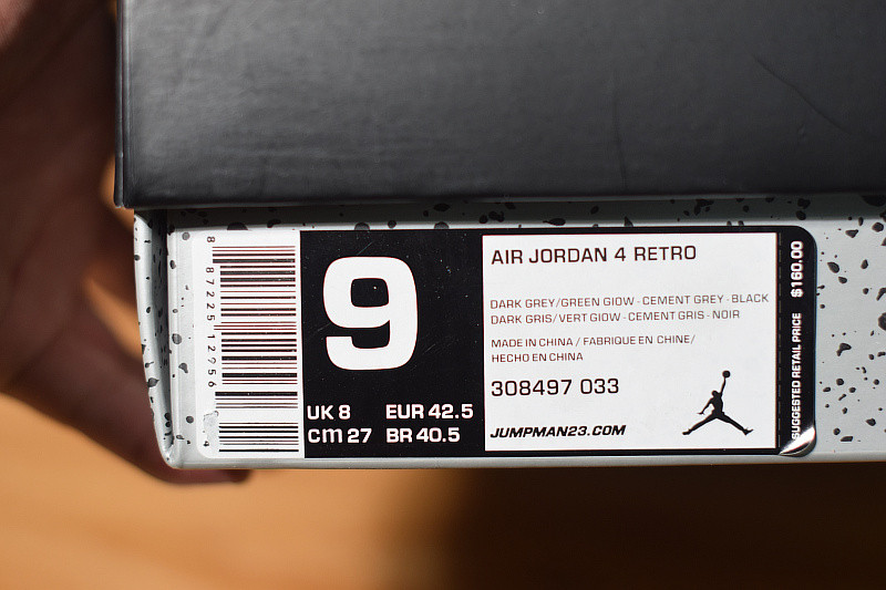 air jordan 4 retro "green glow" 308497-033