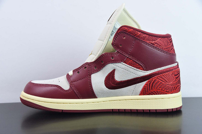air jordan 1 mid se tiki leaf team red (women